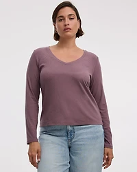 Long-Sleeve V-Neck Ribbed T-Shirt