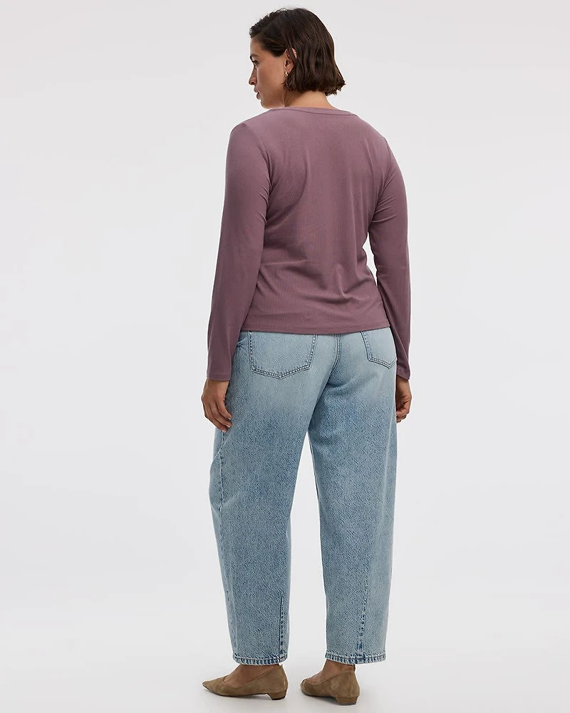 Long-Sleeve V-Neck Ribbed T-Shirt