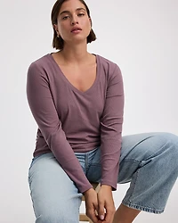 Long-Sleeve V-Neck Ribbed T-Shirt