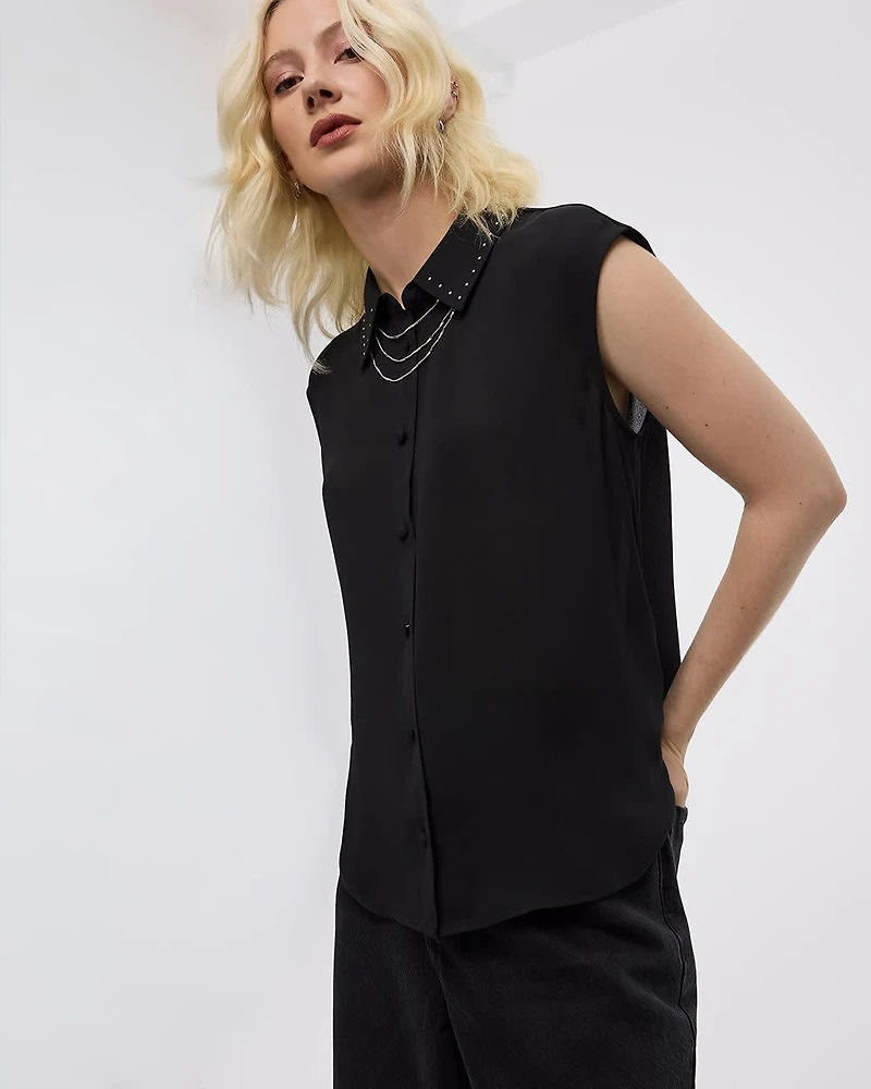 Chemise à manches très courtes avec col clouté