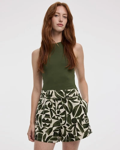 Short en mélange de lin à taille élastique