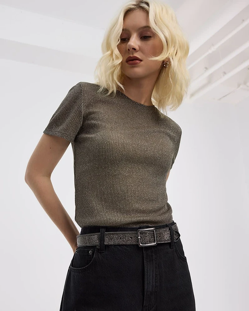 T-shirt scintillant à manches courtes et col rond