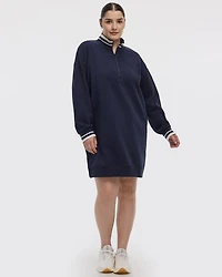 Long-Sleeve Half-Zip Mock-Neck Fleece Dress
