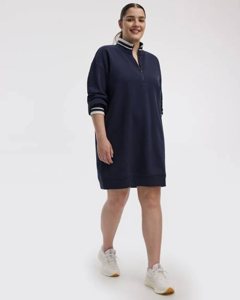 Long-Sleeve Half-Zip Mock-Neck Fleece Dress