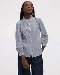 Puffy-Sleeve Mock-Neck Blouse with Embroideries