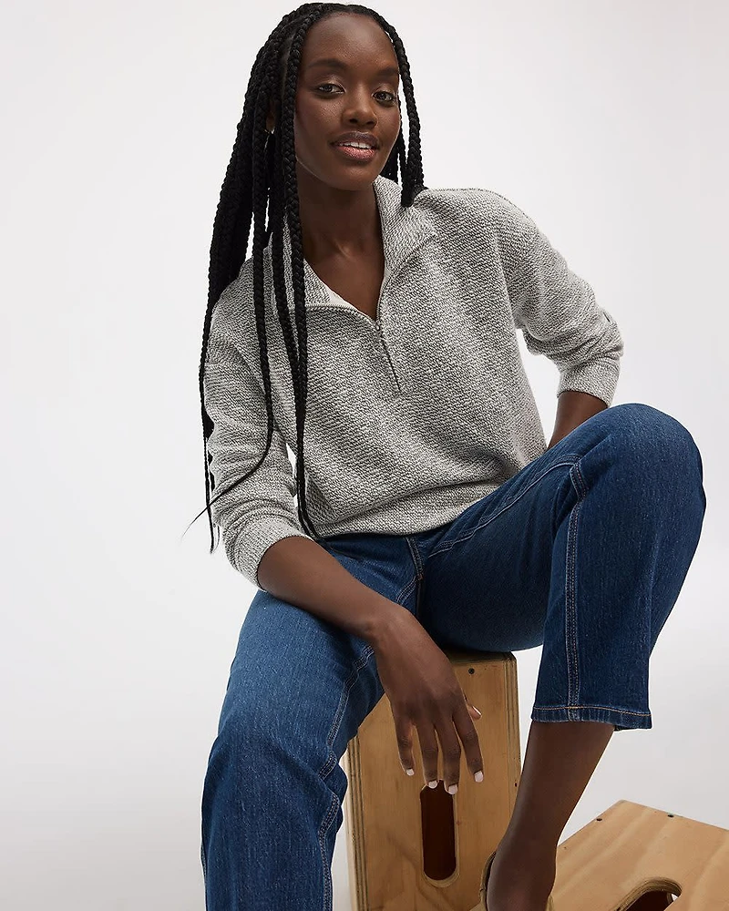 Long-Sleeve Mock-Neck Top with Half Zip
