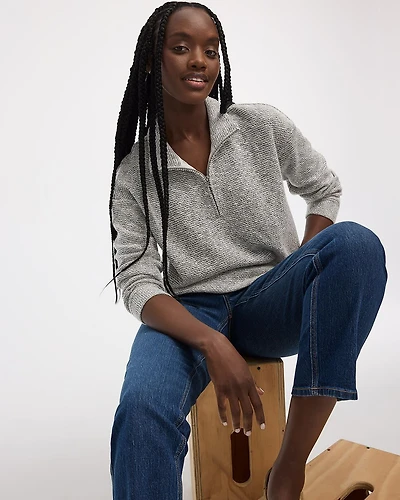 Long-Sleeve Mock-Neck Top with Half Zip