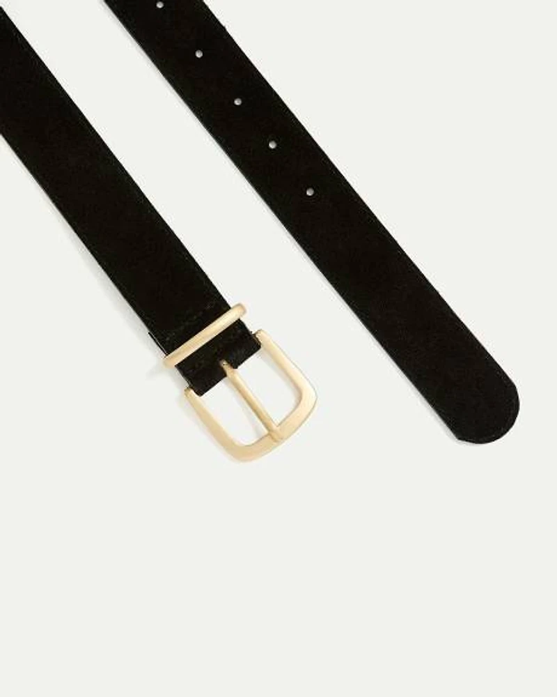 Suede Belt with Rectangular Buckle