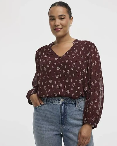Volume-Sleeve V-Neck Blouse