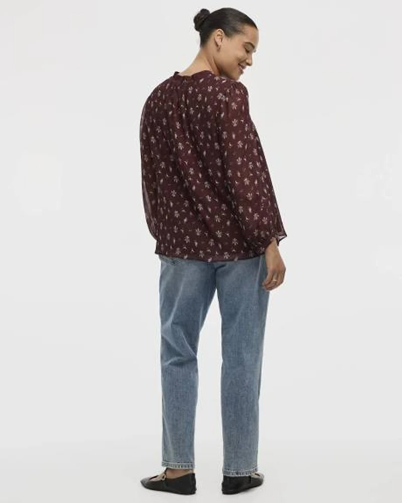 Volume-Sleeve V-Neck Blouse