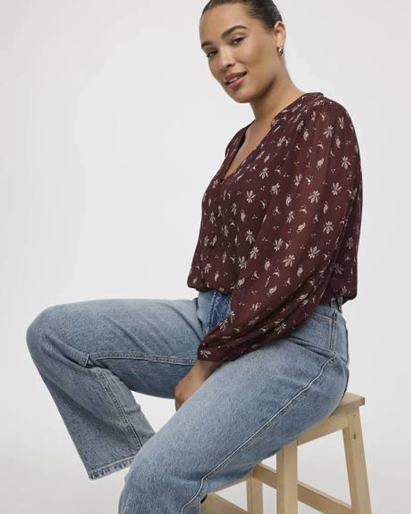 Volume-Sleeve V-Neck Blouse