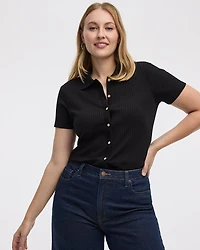 Short-Sleeve Ribbed Polo Top