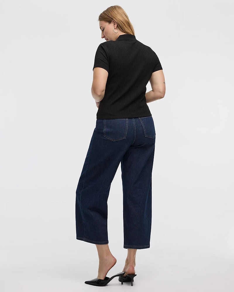 Short-Sleeve Ribbed Polo Top