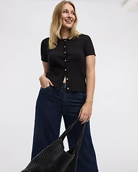 Short-Sleeve Ribbed Polo Top