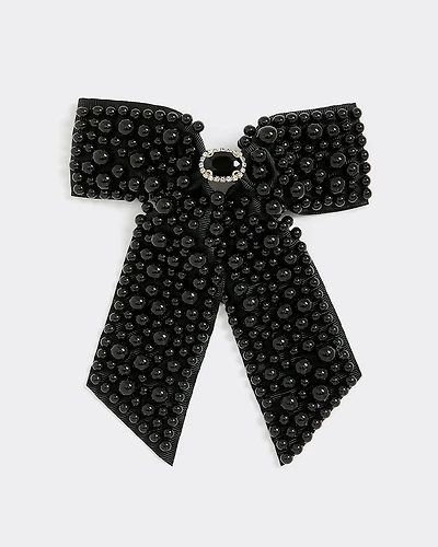Bow Hair Clip with Black Beads