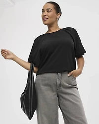 Short-Bubble-Sleeve Crew-Neck Blouse