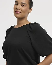 Short-Bubble-Sleeve Crew-Neck Blouse