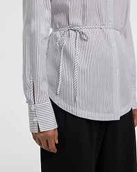 Striped Long-Sleeve Poplin Shirt with Self-Tie Sash
