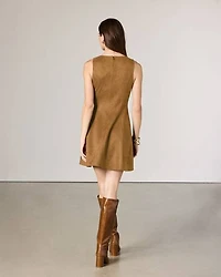 Faux-Suede Sleeveless Fit-and-Flare Dress