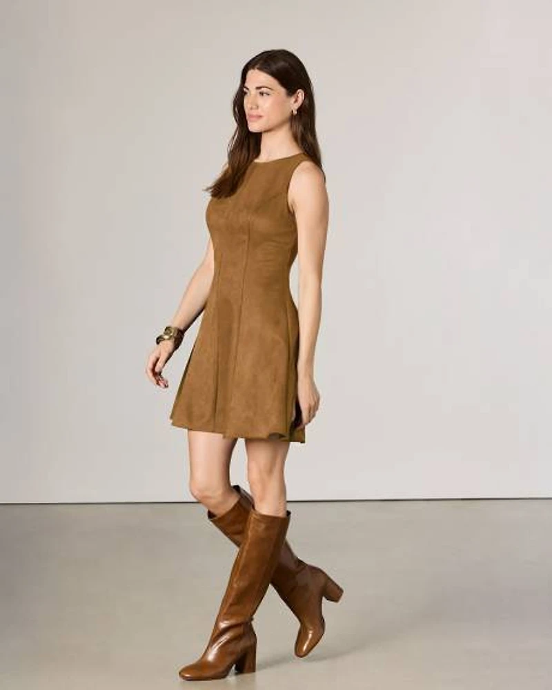 Faux-Suede Sleeveless Fit-and-Flare Dress