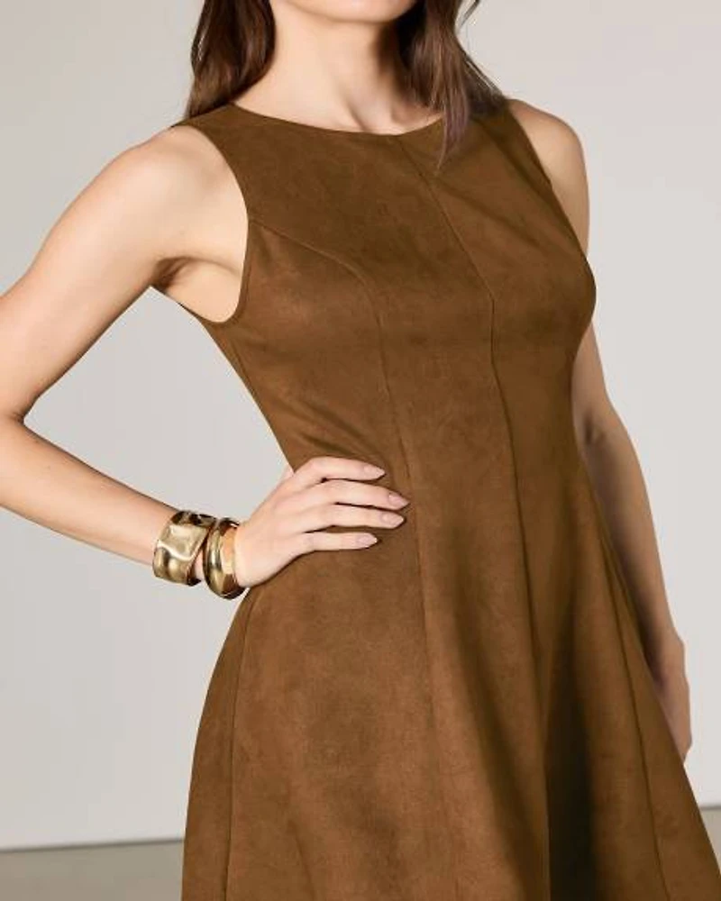 Faux-Suede Sleeveless Fit-and-Flare Dress