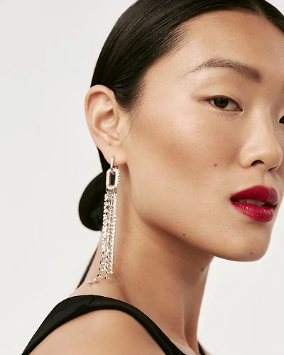 Link Earrings with Rhinestone Pendants