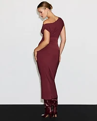 Midi Bodycon Dress with Asymmetrical Boat Neckline
