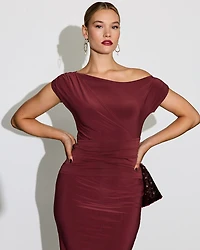 Midi Bodycon Dress with Asymmetrical Boat Neckline