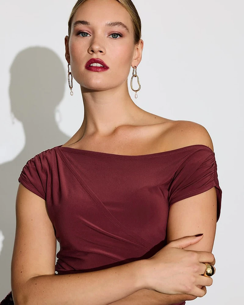 Midi Bodycon Dress with Asymmetrical Boat Neckline