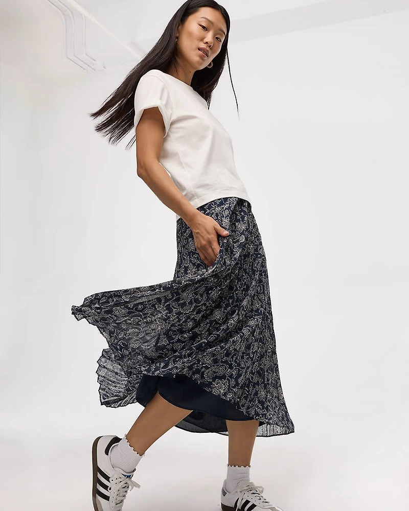 Pleated Chiffon Midi Skirt