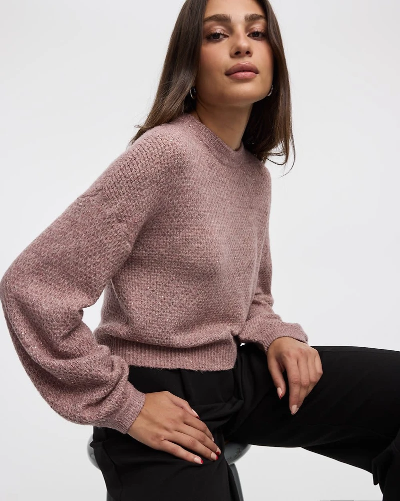 Long-Sleeve Mock-Neck Fancy-Stitch Pullover