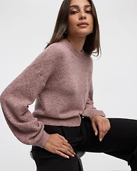 Long-Sleeve Mock-Neck Fancy-Stitch Pullover
