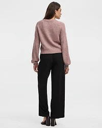 Long-Sleeve Mock-Neck Fancy-Stitch Pullover
