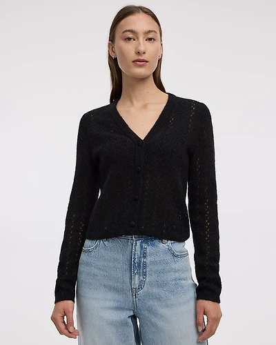 Long-Sleeve V-Neck Fancy-Stitch Cardigan