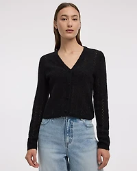 Long-Sleeve V-Neck Fancy-Stitch Cardigan