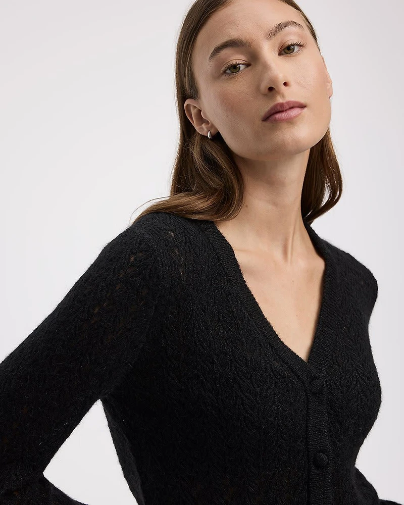 Long-Sleeve V-Neck Fancy-Stitch Cardigan