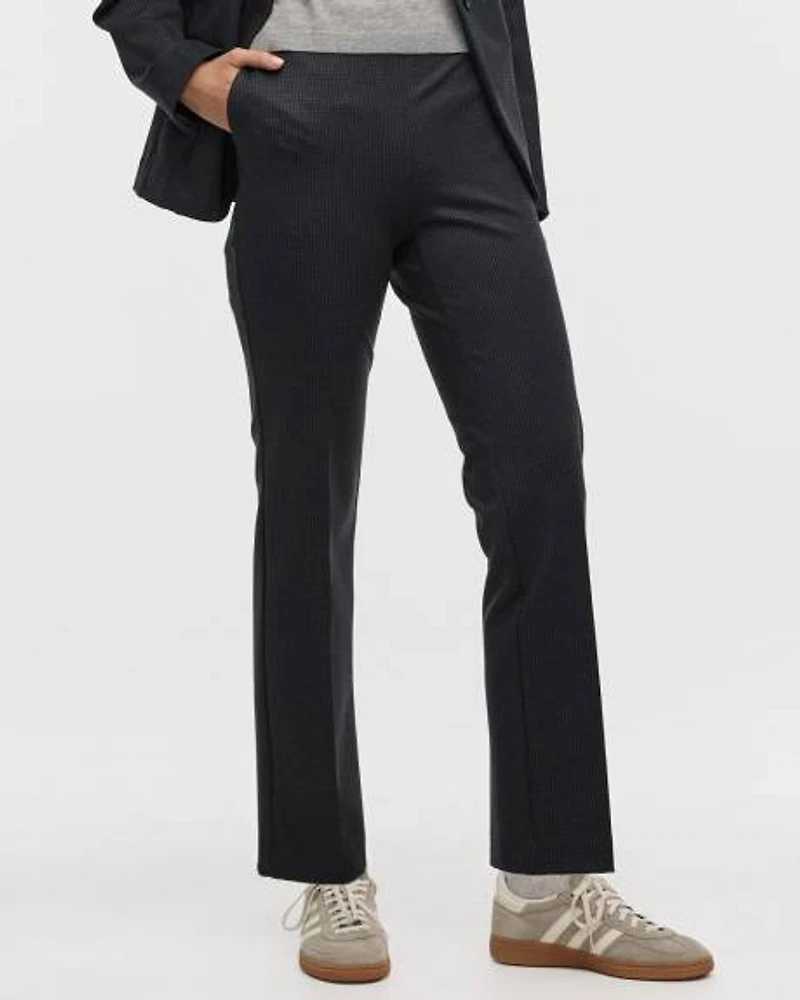 Pantalon pied-de-poule à taille haute et jambe droite
