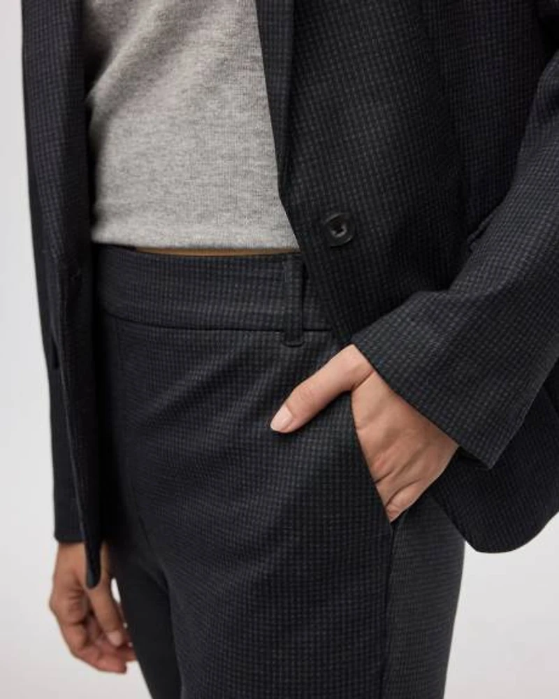 Pantalon pied-de-poule à taille haute et jambe droite