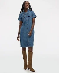 Short-Sleeve Buttoned-Down Denim Dress
