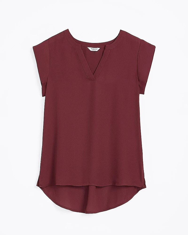 Cap Sleeve Split Neck Blouse