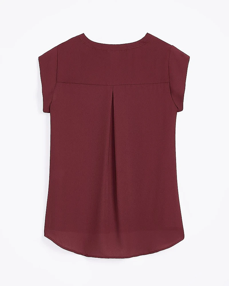 Cap Sleeve Split Neck Blouse