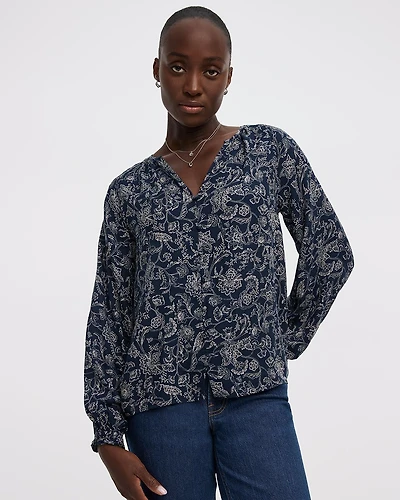 Split-Neck 3/4-Sleeve Blouse