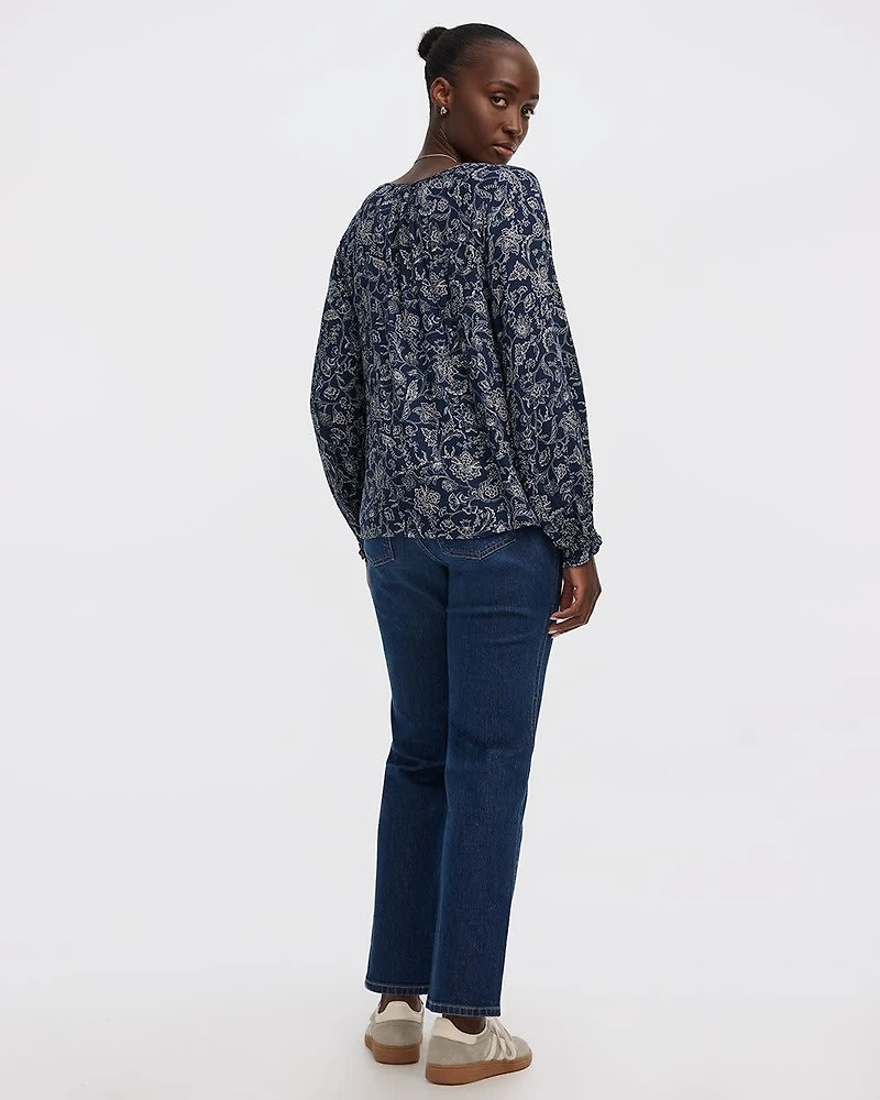 Split-Neck 3/4-Sleeve Blouse