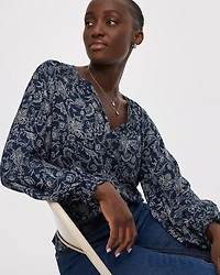 Split-Neck 3/4-Sleeve Blouse