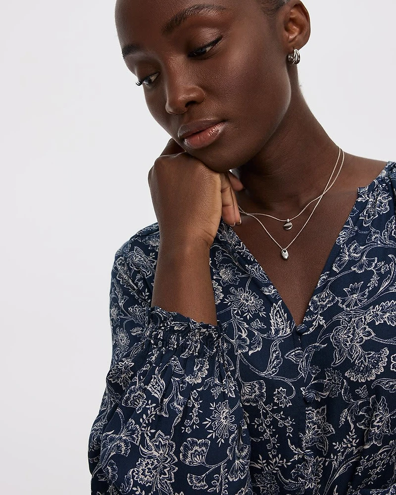 Split-Neck 3/4-Sleeve Blouse