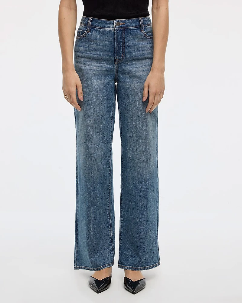 Jean à jambe large et taille mi-haute