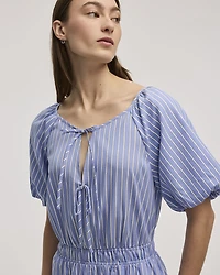 Short-Sleeve Fit-and-Flare Dress with Self-Tie Details at Neckline