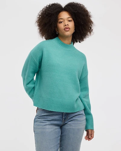 Long-Sleeve Mock-Neck Loose Pullover