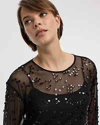 Robe mini en mesh à manches longues