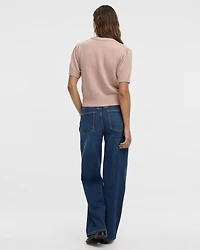 Short-Balloon-Sleeve Crew-Neck Cardigan